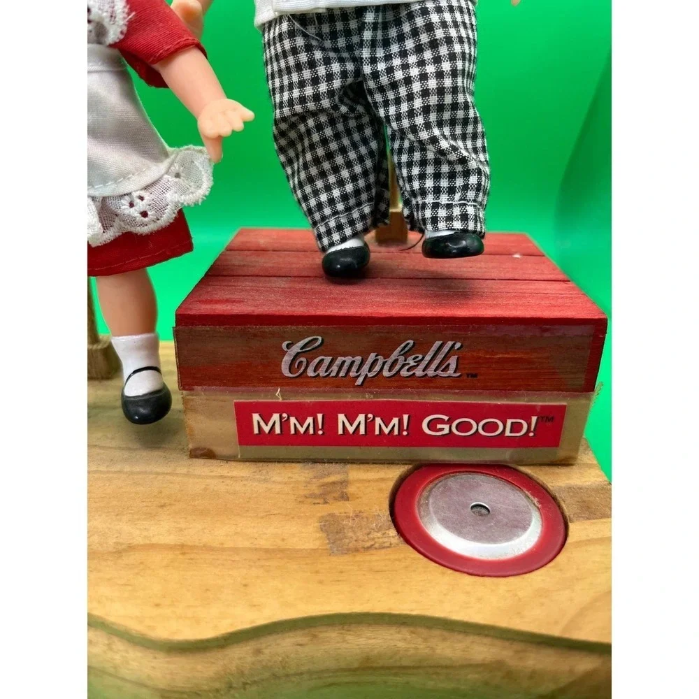 Vintage Campbell Kids Musical Moving Figurine Wood Base Chef & Girl Collectible